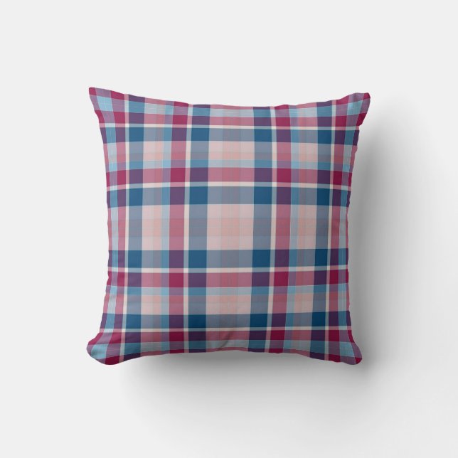 Classic Blue Red Plaid Pattern Cushion (Front)
