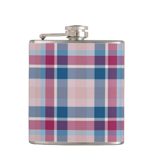 Classic Blue Red Plaid Pattern Hip Flask