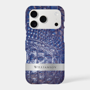 Classic Blue Reptile Digital Leather Silver Metal