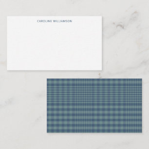 Classic Blue Retro Glen Plaid Custom Name  Card