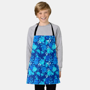 Classic Blue Rose Flowers Pattern-87600 Apron