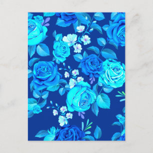 Classic Blue Rose Flowers Pattern-87600 Holiday Postcard