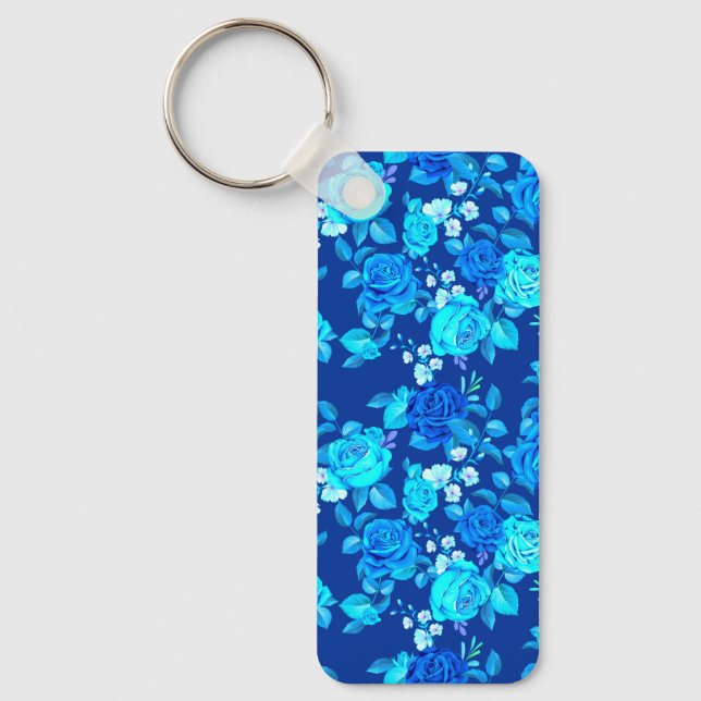 Classic Blue Rose Flowers Pattern-87600 Key Ring (Front)