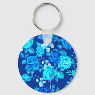 Classic Blue Rose Flowers Pattern-87600 Key Ring