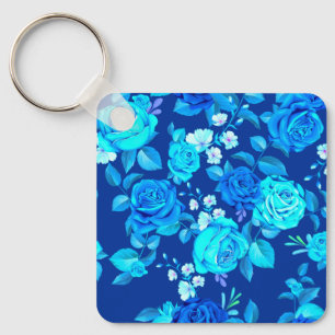 Classic Blue Rose Flowers Pattern-87600 Key Ring
