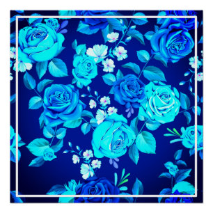 Classic Blue Rose Flowers Pattern-87600 Poster