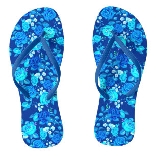 Classic Blue Rose Flowers Pattern-87600 Thongs