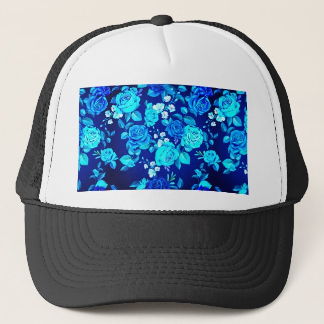 Classic Blue Rose Flowers Pattern-87600 Trucker Hat (Front)