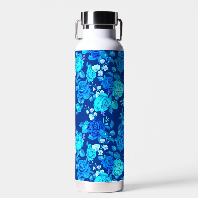 Classic Blue Rose Flowers Pattern-87600 Water Bottle (Front)