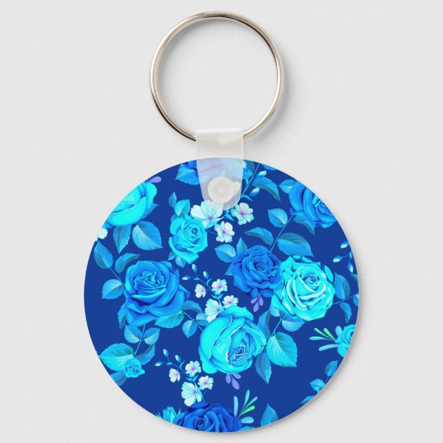 Classic Blue Rose Flowers Pattern-876 Key Ring (Front)
