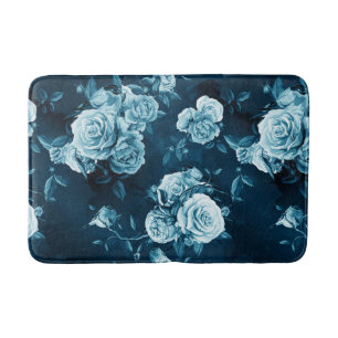 Classic Blue Rose Pattern Bath Mat