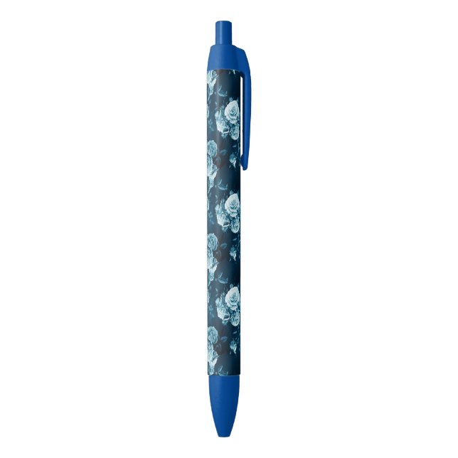 Classic Blue Rose Pattern Black Ink Pen (Bottom (Vertical))