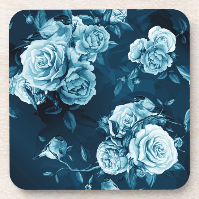 Classic Blue Rose Pattern Coaster (Front)