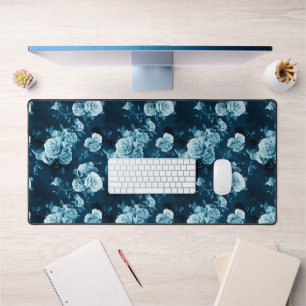 Classic Blue Rose Pattern Desk Mat