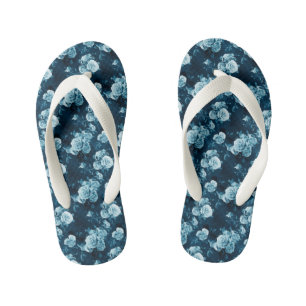 Classic Blue Rose Pattern Kid's Thongs