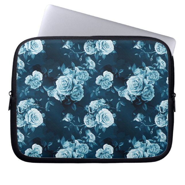 Classic Blue Rose Pattern Laptop Sleeve (Front)