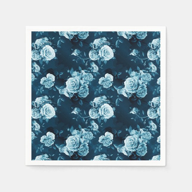 Classic Blue Rose Pattern Napkin (Front)
