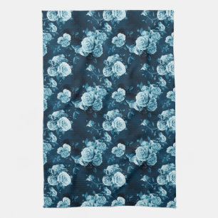 Classic Blue Rose Pattern Tea Towel