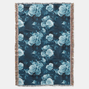 Classic Blue Rose Pattern Throw Blanket