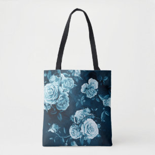 Classic Blue Rose Pattern Tote Bag