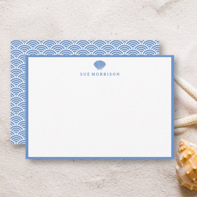 Classic Blue Seashell Personalised 5x3" Stationery Note Card (Creator Uploaded)