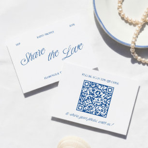 Classic Blue Share the Love QR Code Wedding Photo Enclosure Card