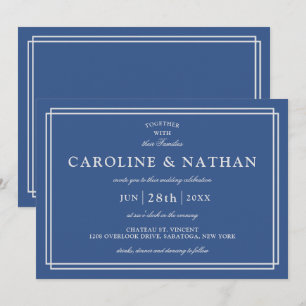 Classic Blue Simple Elegant Frame Wedding Invitation