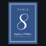 Classic Blue Simple Wedding Dinner Table Number<br><div class="desc">A template for any number this simple, minimalist and elegant Wedding Table Number design features a contemporary design with a double frame border in crisp white on a CLASSIC BLUE background. Chic design provides timeless yet modern sophistication. Personalise wedding table design with your name, wedding date and table number in...</div>