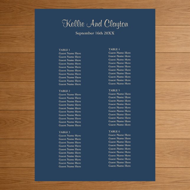 Classic Blue Simple Wedding Seating Chart (Creator Uploaded)