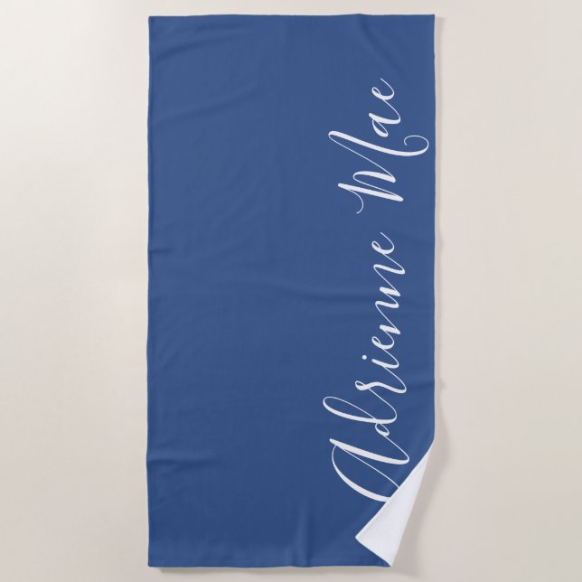 Classic Blue Simply Personalised Beach Towel (Front)