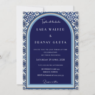 Classic Blue Spanish Tile Wedding Invitation