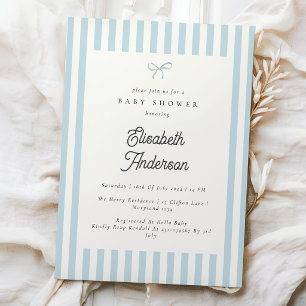 Classic Blue Stripes Vintage Baby Shower Invite