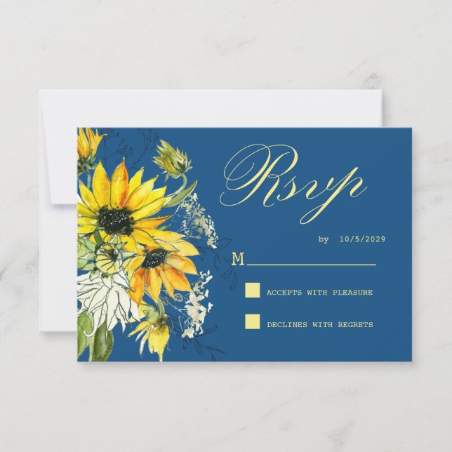 Classic Blue Sunflower Response Card  (Front)