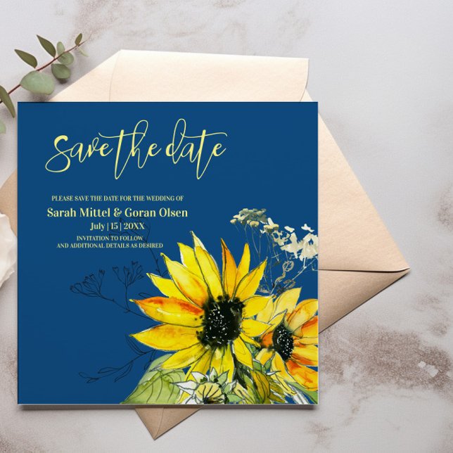 Classic Blue Sunflower Save The Date (Creator Uploaded)