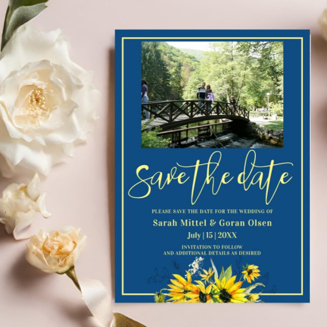 Classic Blue Sunflower Save the date Invitation (Creator Uploaded)