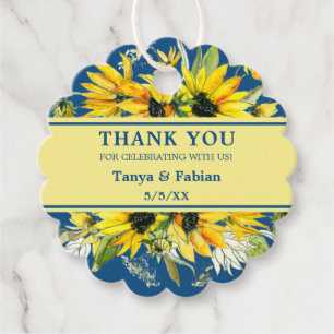 Classic Blue Sunflower Scalloped Wedding Favour ta Tags