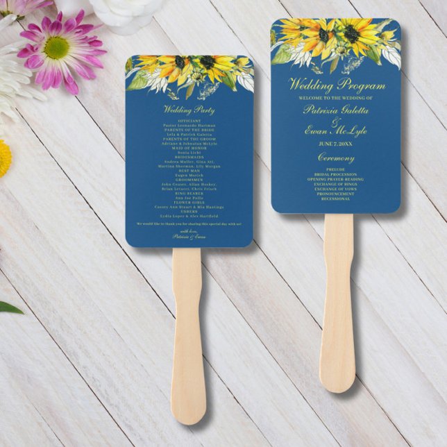 Classic Blue Sunflower Wedding program Set of Fans (Creator Uploaded)