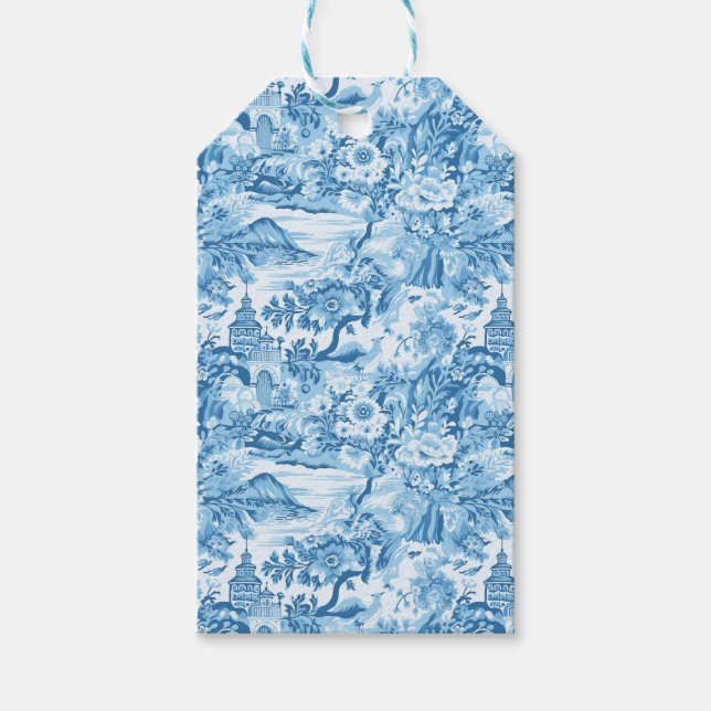 Classic Blue Toile Landscape Gift Tags (Front)