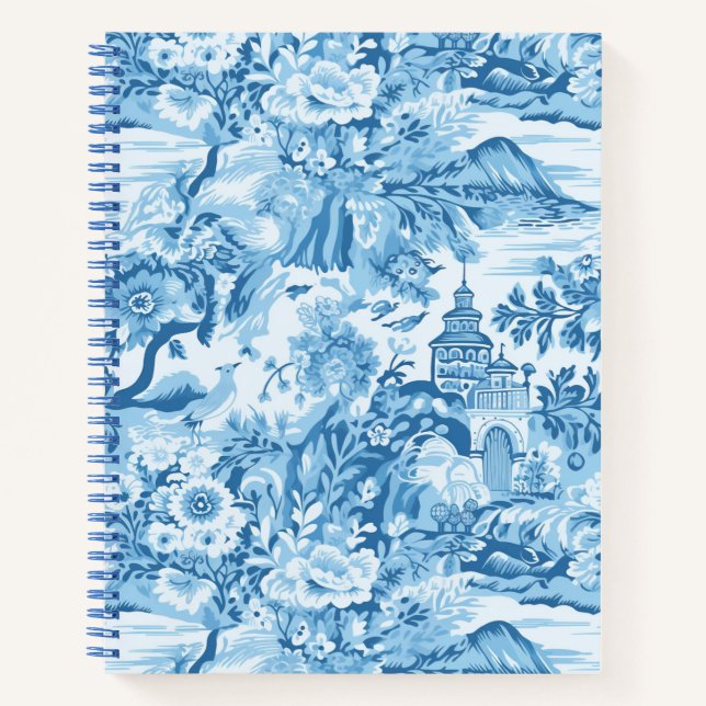 Classic Blue Toile Landscape Spiral Notebook (Front)