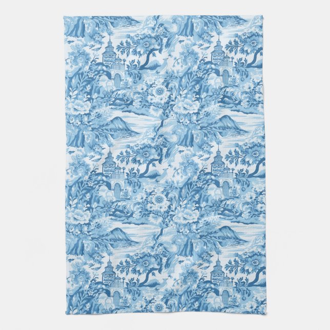 Classic Blue Toile Landscape Tea Towel (Vertical)