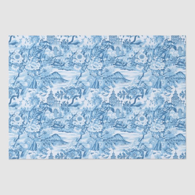 Classic Blue Toile Landscape Tissue Paper (Front)