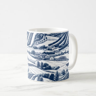Classic Blue Toile Pastoral Landscape Vintage Coffee Mug