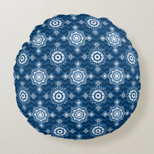 Classic Blue   Two Designs Boho Style Round Cushion