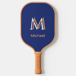 Classic Blue Unique Monogram Initial Name   Pickleball Paddle