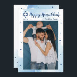 Classic Blue Watercolor Happy Hanukkah Photo Holiday Card<br><div class="desc">Classic Blue Watercolor Happy Hanukkah Photo Holiday Card</div>