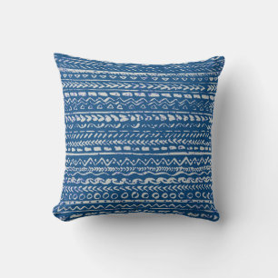 Classic Blue Watercolor Tribal Pattern Cushion