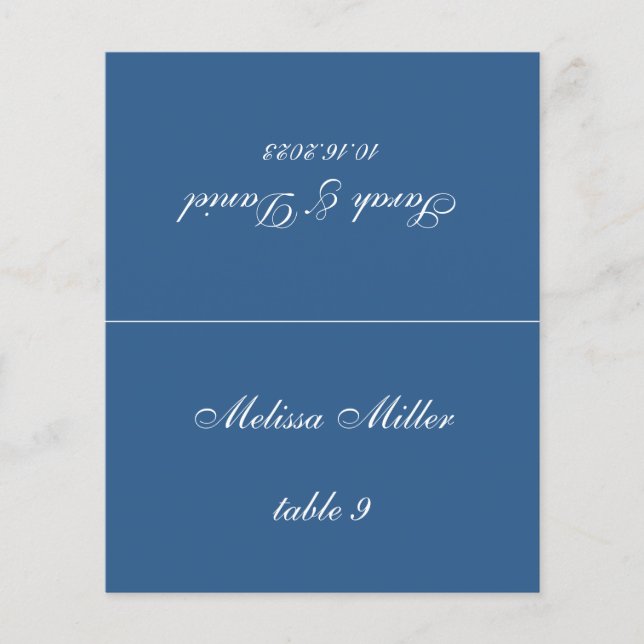 Classic Blue Wedding Place Card Printed Guest Name (Front)
