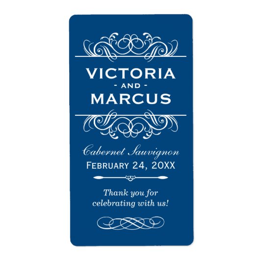 Classic Blue Wedding Wine Bottle Monogram Favour Shipping Label