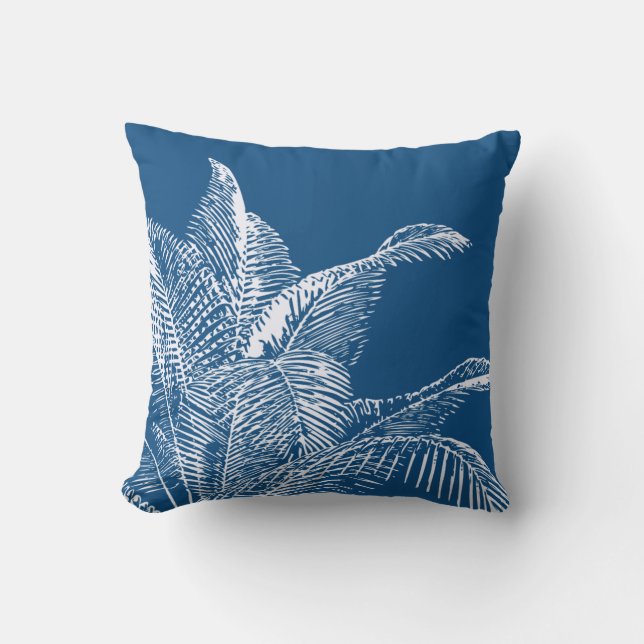 Classic Blue & White Botanical | Tropical Palm Cushion (Front)