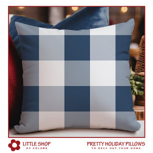 Classic Blue White Buffalo Check Christmas Cushion